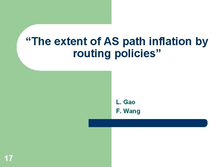 “The extent of AS path inflation by routing policies” L. Gao F. Wang 17