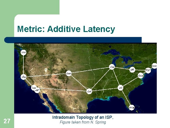 Metric: Additive Latency 27 Intradomain Topology of an ISP, Figure taken from N. Spring