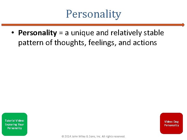 Personality • Personality = a unique and relatively stable pattern of thoughts, feelings, and