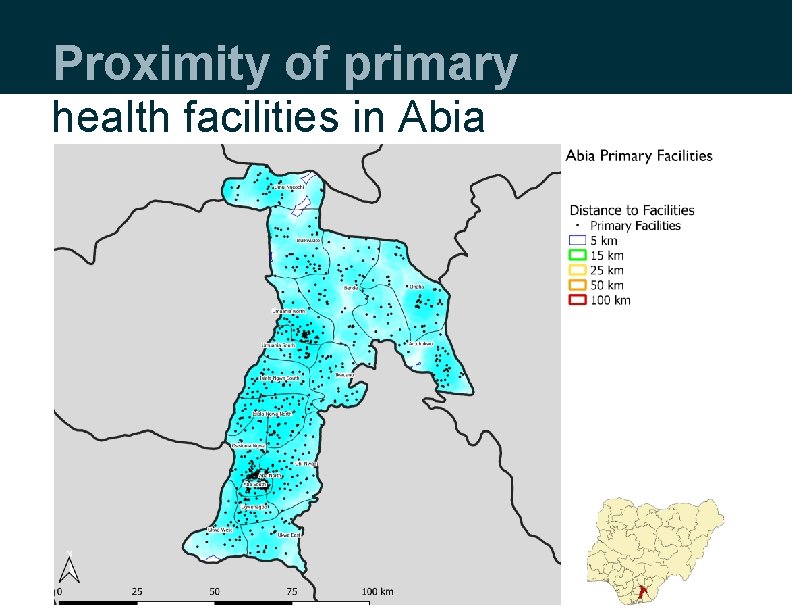 Proximity of primary health facilities in Abia Proximity of primary health facilities in Abia