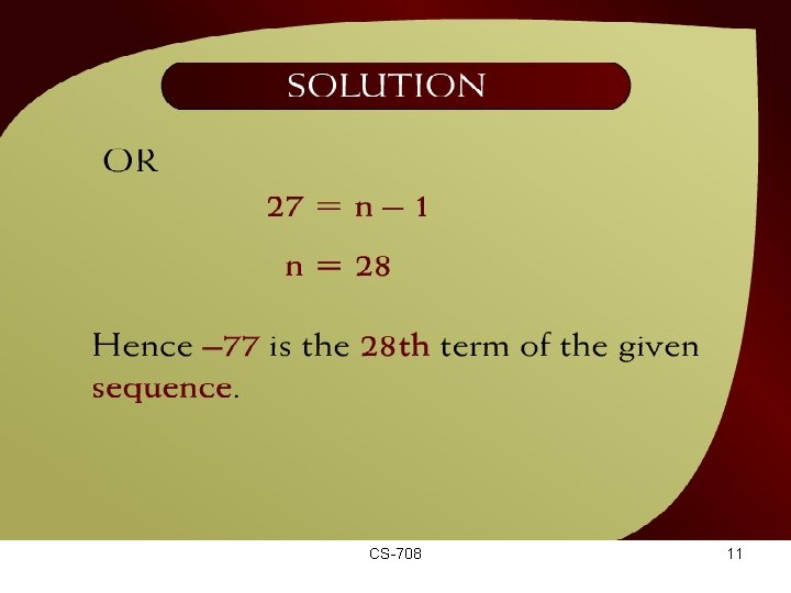 Solution – (19 – 15 a) CS-708 11 