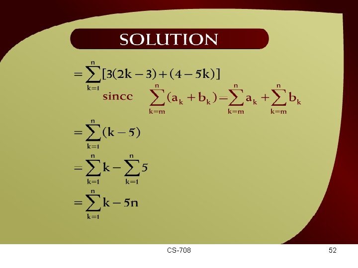 Solution – (20 – 13 a) CS-708 52 