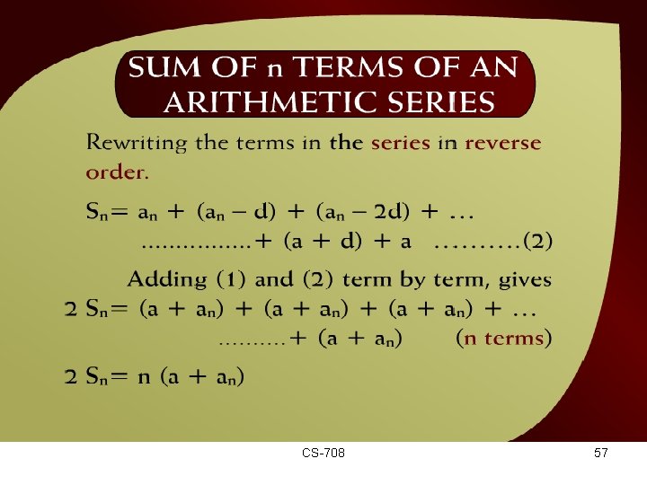 Sum of n Terms of an Arithmetic Series – (20 – 15 b) CS-708