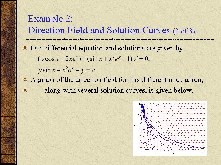 Example 2: Direction Field and Solution Curves (3 of 3) Our differential equation and