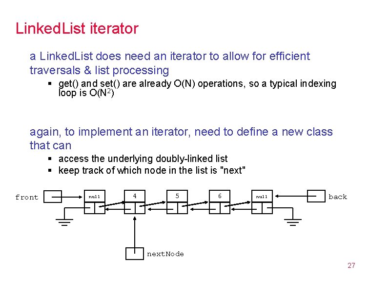 Linked. List iterator a Linked. List does need an iterator to allow for efficient