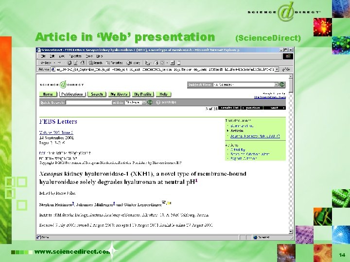 Article in ‘Web’ presentation www. sciencedirect. com (Science. Direct) 14 