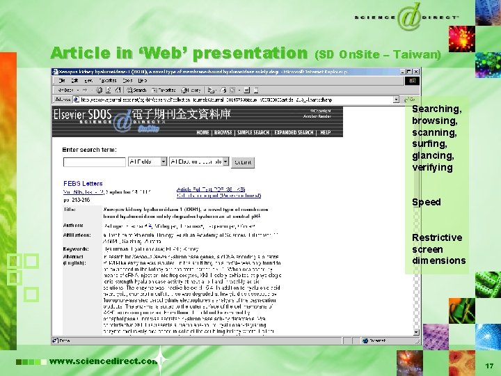 Article in ‘Web’ presentation (SD On. Site – Taiwan) Searching, browsing, scanning, surfing, glancing,