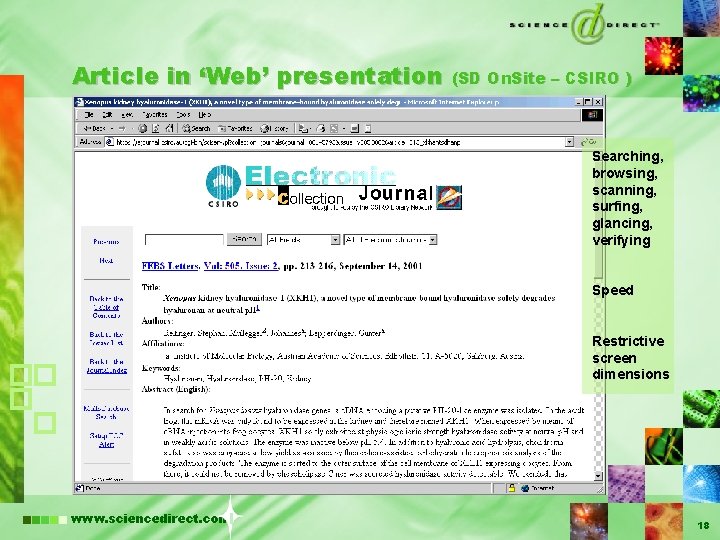 Article in ‘Web’ presentation (SD On. Site – CSIRO ) Searching, browsing, scanning, surfing,