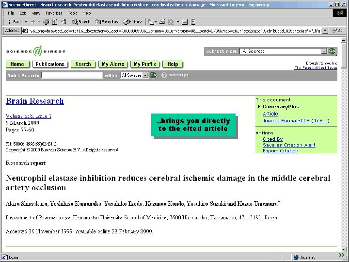 . . brings you directly to the cited article www. sciencedirect. com 33 