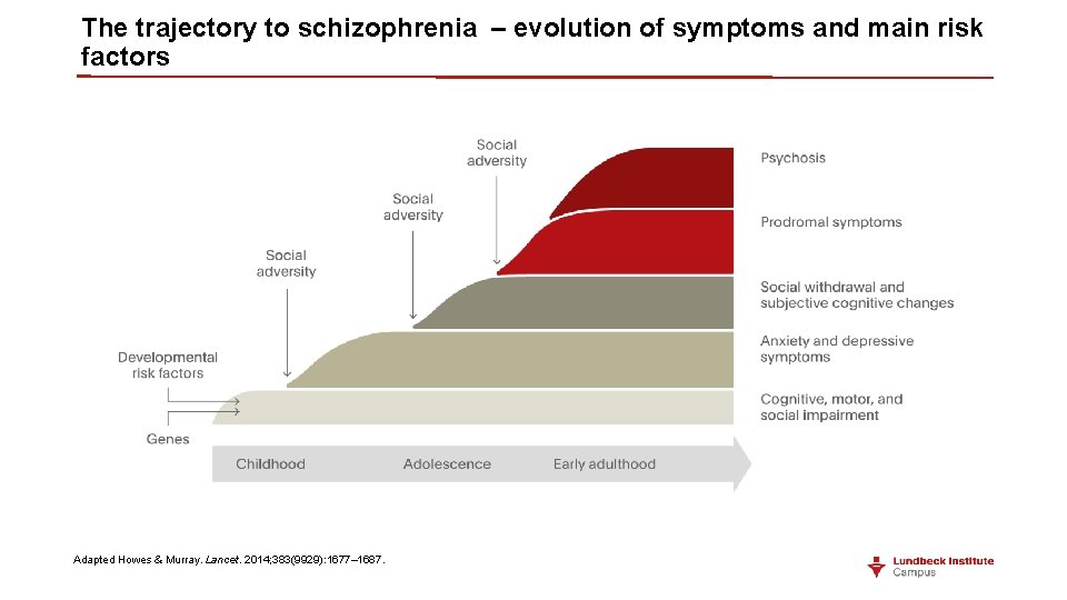 The trajectory to schizophrenia – evolution of symptoms and main risk factors Adapted Howes