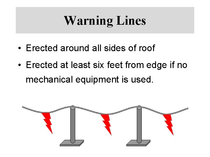 Warning Lines • Erected around all sides of roof • Erected at least six