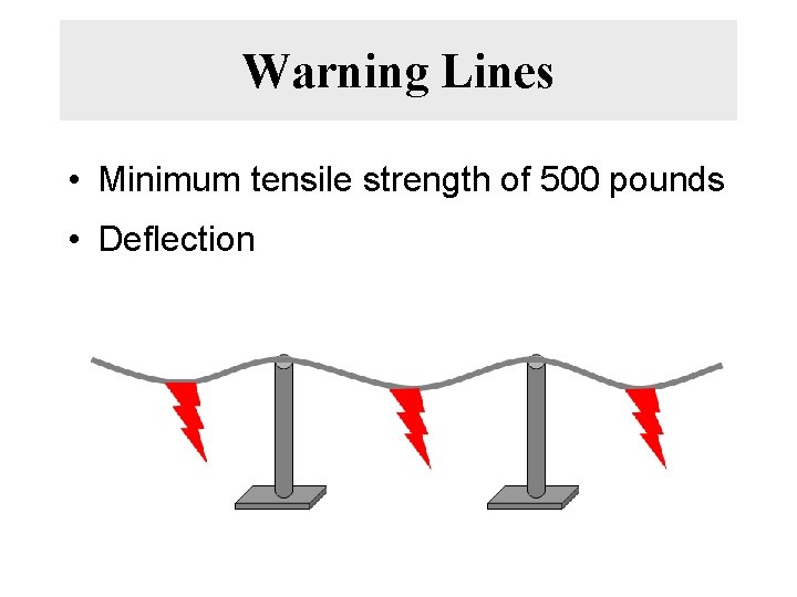 Warning Lines • Minimum tensile strength of 500 pounds • Deflection 