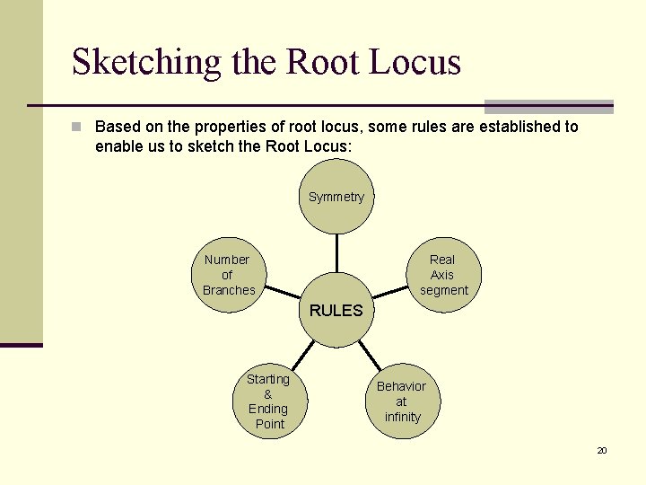 Sketching the Root Locus n Based on the properties of root locus, some rules Sketching the Root Locus n Based on the properties of root locus, some rules