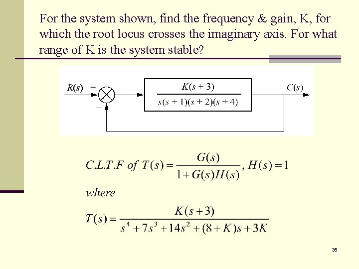 For the system shown, find the frequency & gain, K, for which the root For the system shown, find the frequency & gain, K, for which the root