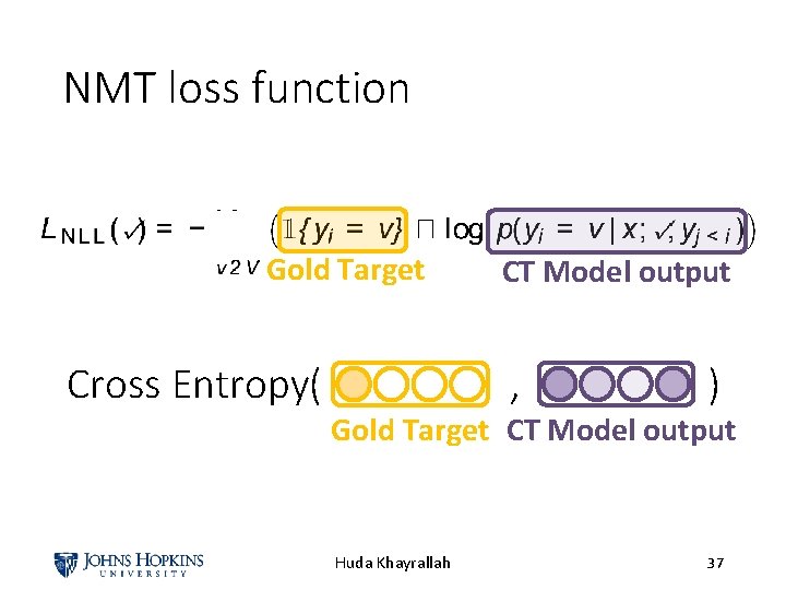 NMT loss function Gold Target CT Model output Cross Entropy( , ) Gold Target