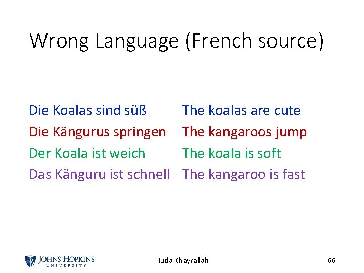 Wrong Language (French source) Die Koalas sind süß Die Kängurus springen Der Koala ist