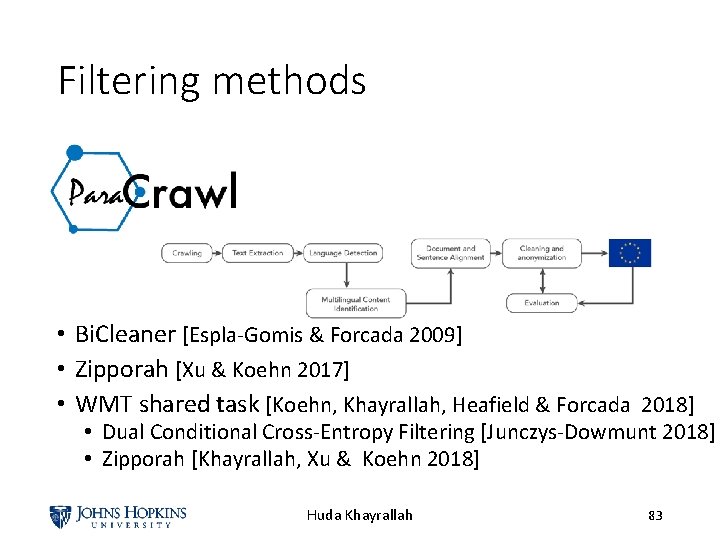 Filtering methods • Bi. Cleaner [Espla-Gomis & Forcada 2009] • Zipporah [Xu & Koehn