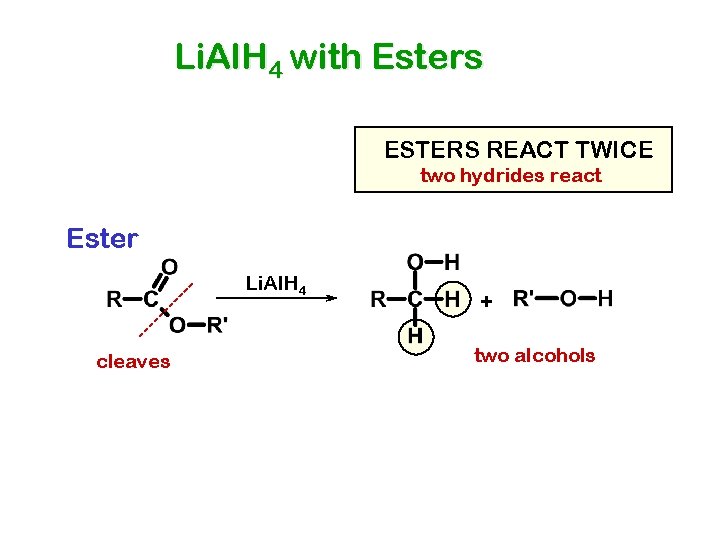 Li. Al. H 4 with Esters ESTERS REACT TWICE two hydrides react Ester Li.
