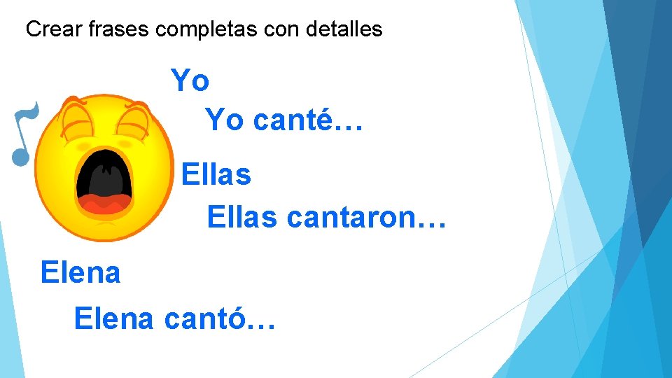 Crear frases completas con detalles Yo Yo canté… Ellas cantaron… Elena cantó… 