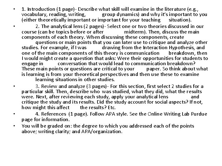  • • • 1. Introduction (1 page)- Describe what skill will examine in