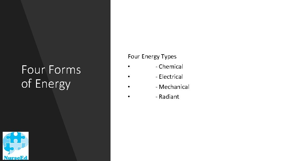 Four Energy Types Four Forms of Energy • - Chemical • - Electrical •