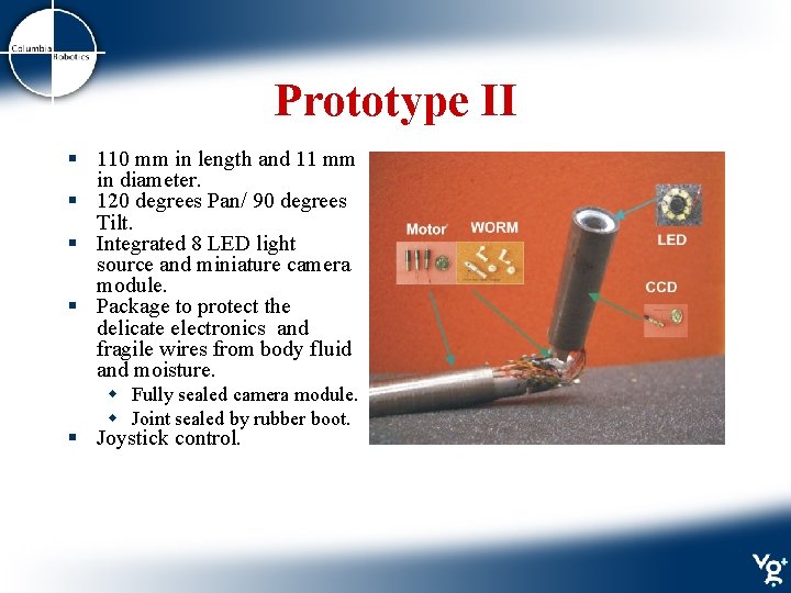 Prototype II § 110 mm in length and 11 mm in diameter. § 120