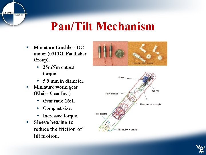 Pan/Tilt Mechanism § § Miniature Brushless DC motor (0513 G, Faulhaber Group). w 25