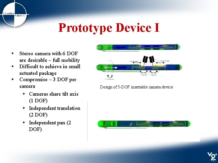 Prototype Device I § § § Stereo camera with 6 DOF are desirable –