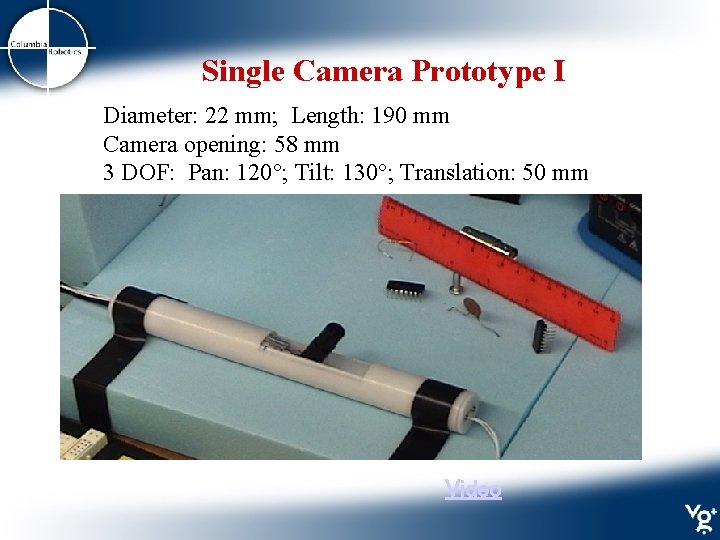 Single Camera Prototype I Diameter: 22 mm; Length: 190 mm Camera opening: 58 mm