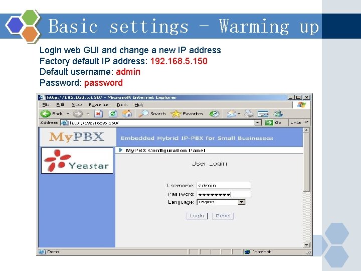 Basic settings - Warming up Login web GUI and change a new IP address