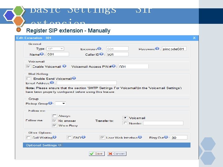 Basic Settings - SIP extension Register SIP extension - Manually 