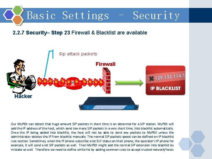 Basic Settings – Security 2. 2. 7 Security– Step 23 Firewall & Blacklist are