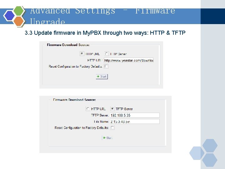 Advanced Settings – Firmware Upgrade 3. 3 Update firmware in My. PBX through two