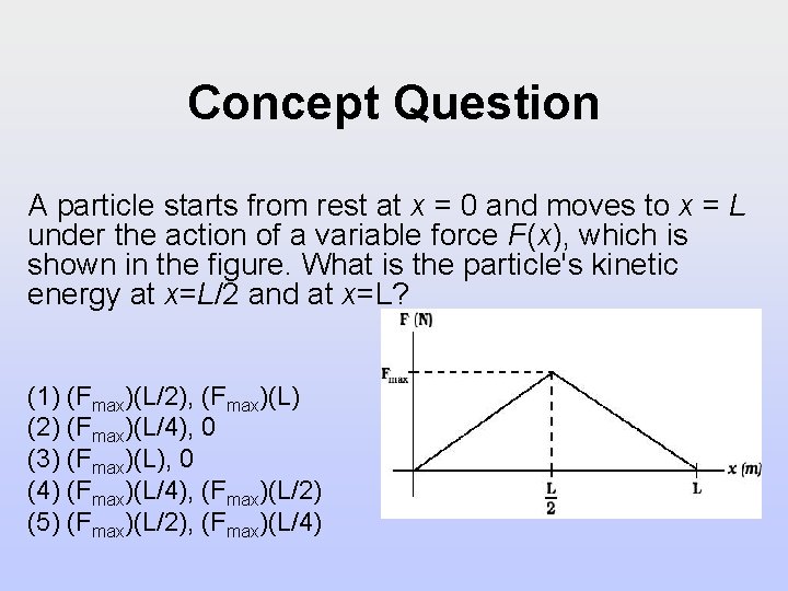 Concept Question A particle starts from rest at x = 0 and moves to