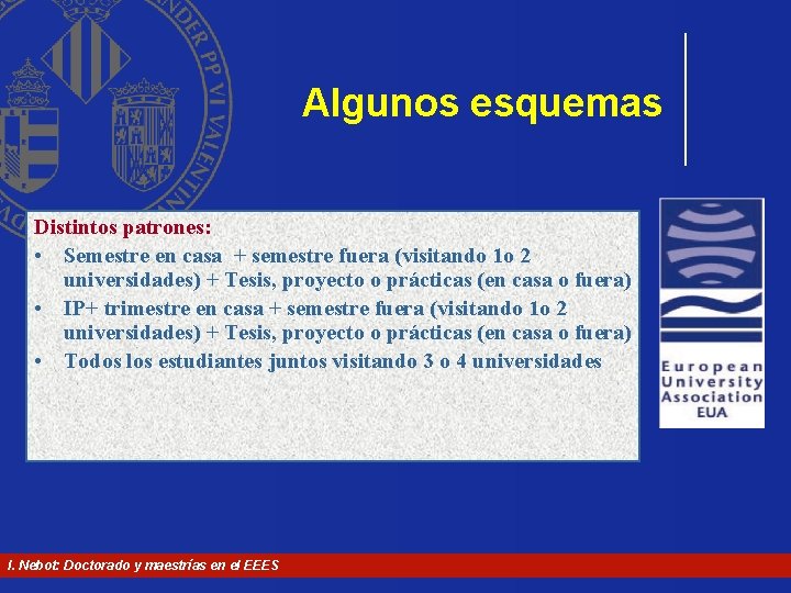 Algunos esquemas Distintos patrones: • Semestre en casa + semestre fuera (visitando 1 o Algunos esquemas Distintos patrones: • Semestre en casa + semestre fuera (visitando 1 o