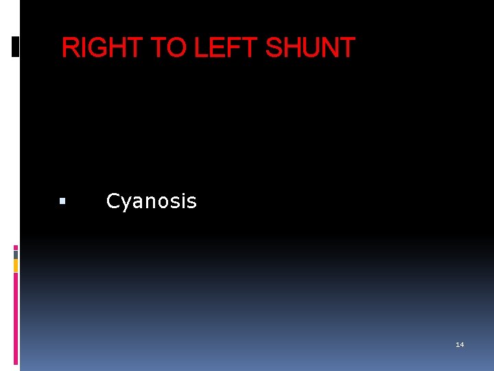 RIGHT TO LEFT SHUNT Cyanosis 14 