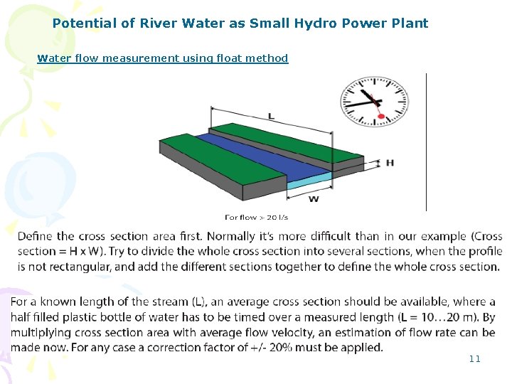 Potential of River Water as Small Hydro Power Plant Water flow measurement using float