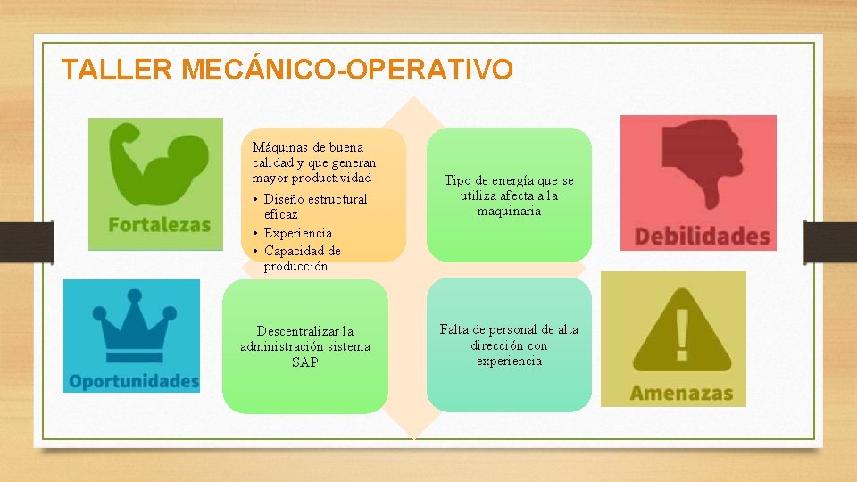 TALLER MECÁNICO-OPERATIVO Máquinas de buena calidad y que generan mayor productividad • Diseño estructural