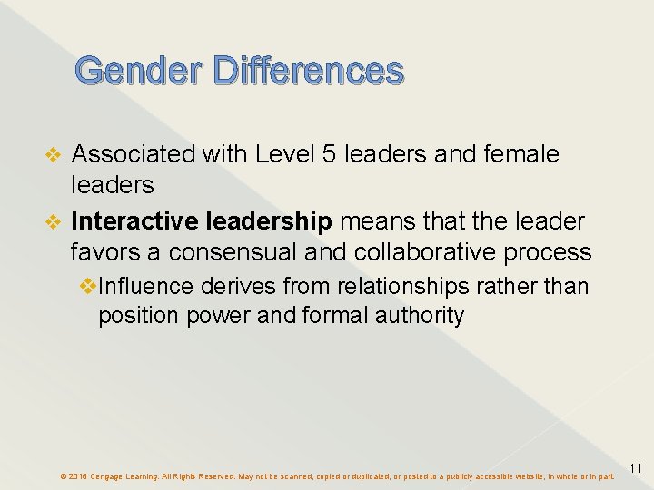Gender Differences Associated with Level 5 leaders and female leaders v Interactive leadership means