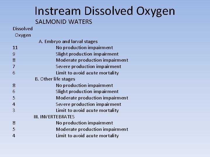 Instream Dissolved Oxygen 11 9 8 7 6 8 6 5 4 3 8