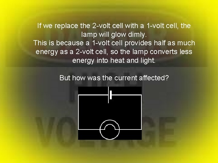 If we replace the 2 -volt cell with a 1 -volt cell, the lamp