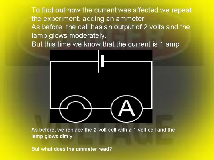 To find out how the current was affected we repeat the experiment, adding an