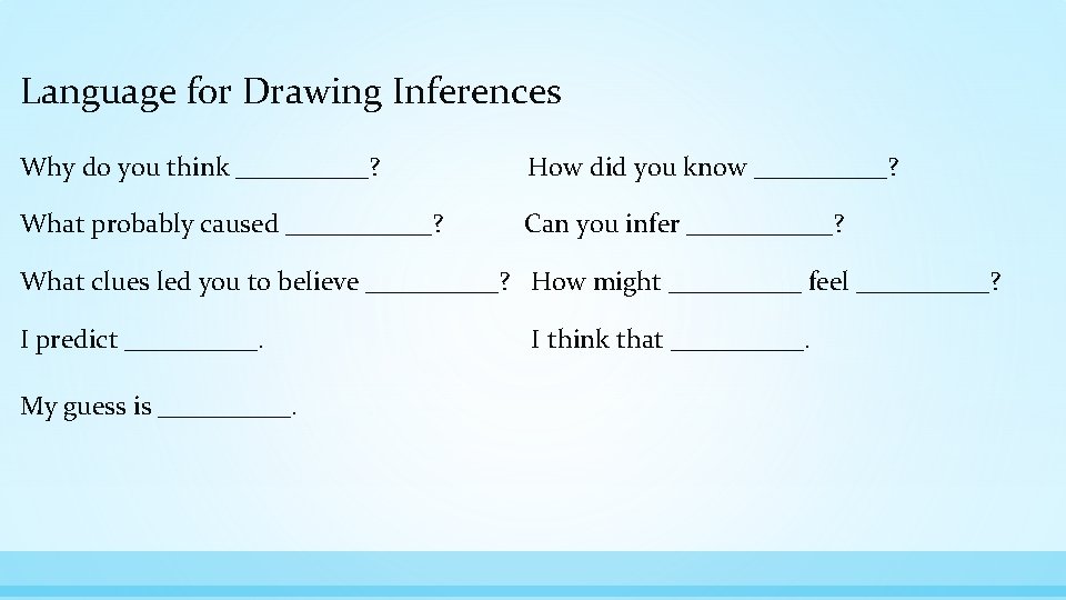 Language for Drawing Inferences Why do you think _____? How did you know _____?