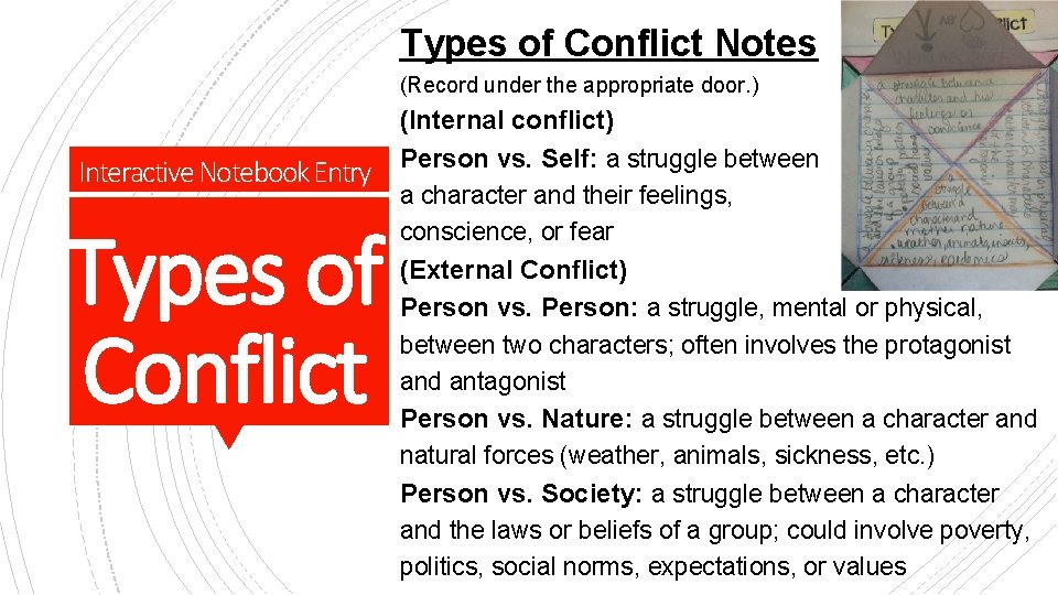 Types of Conflict Notes (Record under the appropriate door. ) Interactive Notebook Entry Types Types of Conflict Notes (Record under the appropriate door. ) Interactive Notebook Entry Types