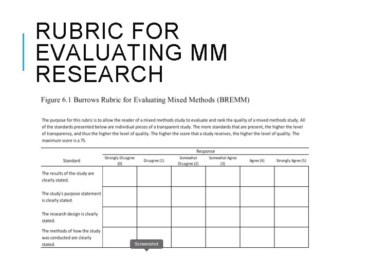 RUBRIC FOR EVALUATING MM RESEARCH 