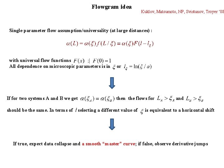 Flowgram idea Kuklov, Matsumoto, NP, Svistunov, Troyer ‘ 08 Single parameter flow assumption/universality (at