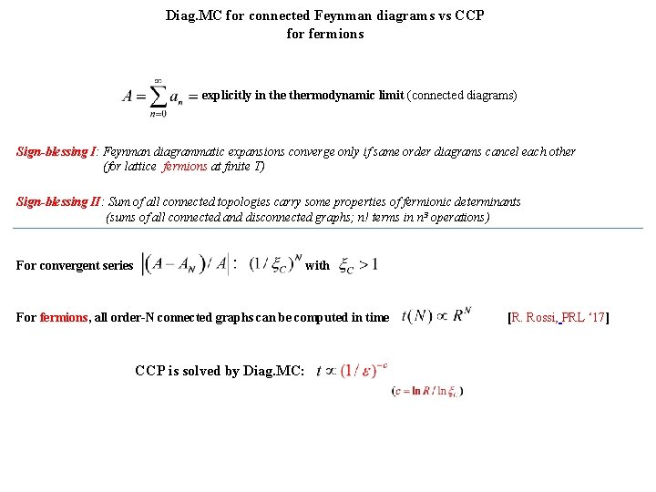 Diag. MC for connected Feynman diagrams vs CCP for fermions explicitly in thermodynamic limit