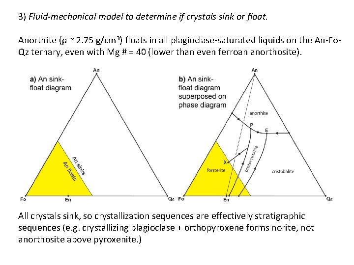 3) Fluid-mechanical model to determine if crystals sink or float. Anorthite (ρ ~ 2. 3) Fluid-mechanical model to determine if crystals sink or float. Anorthite (ρ ~ 2.