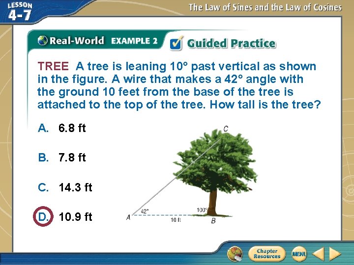 TREE A tree is leaning 10° past vertical as shown in the figure. A