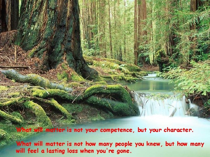 What will matter is not your competence, but your character. What will matter is